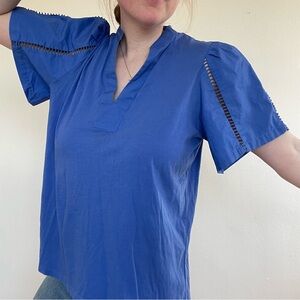 LOFT Cobalt Blue eyelet V-Neck Blouse